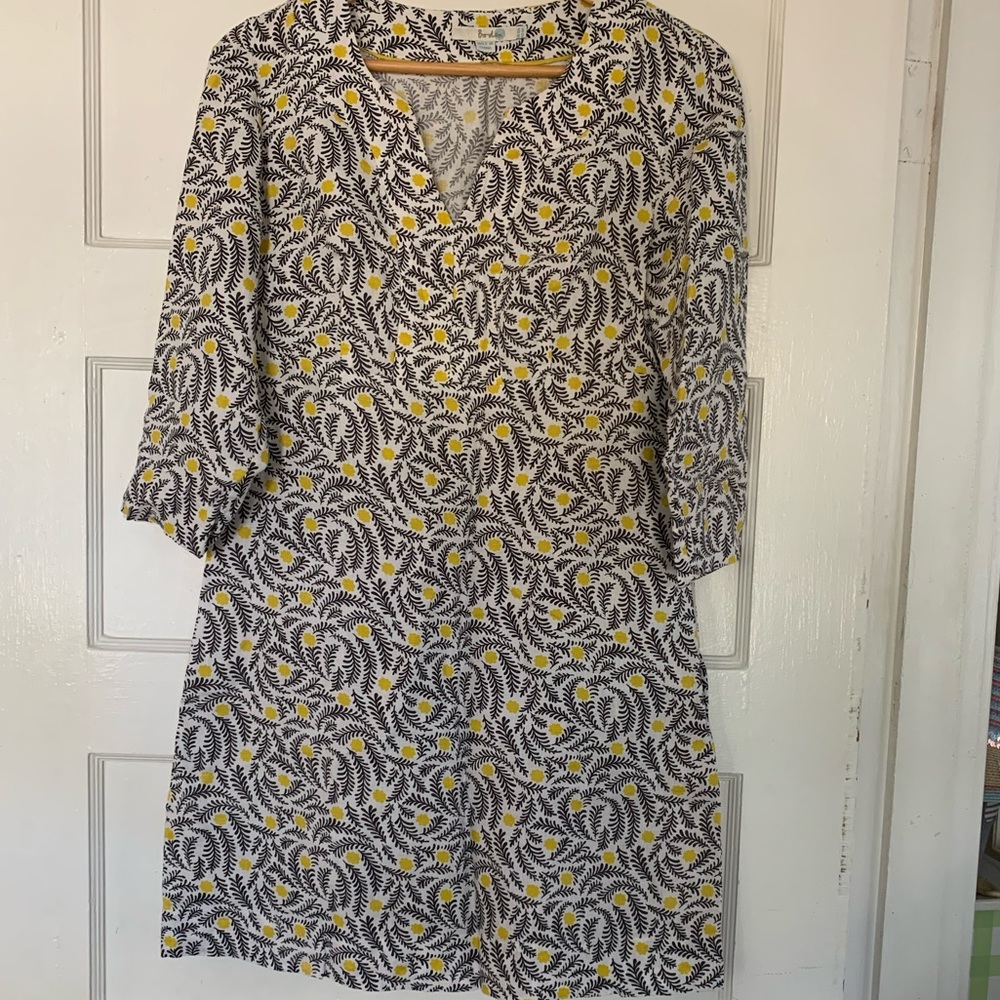 Boden linen black and yellow vine dress